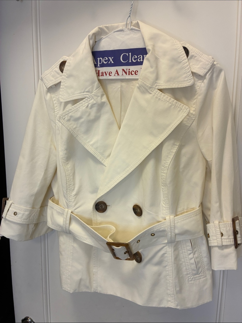 Nygård Collection Petites Off-White Belted Short Trench Coat 12 ⭐️ TSJK1
